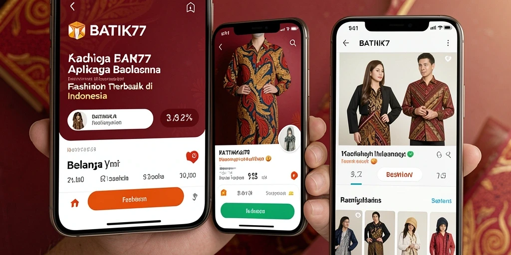 Tampilan antarmuka aplikasi BATIK77 dengan pilihan fashion yang beragam.