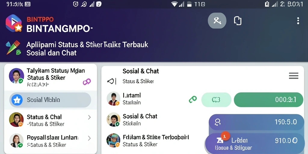 Tampilan antarmuka aplikasi BINTANGMPO yang menarik untuk Status & Stiker.