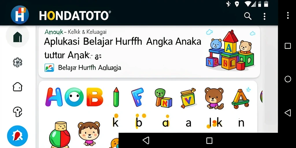 Tampilan menarik HONDATOTO untuk belajar huruf dan angka.