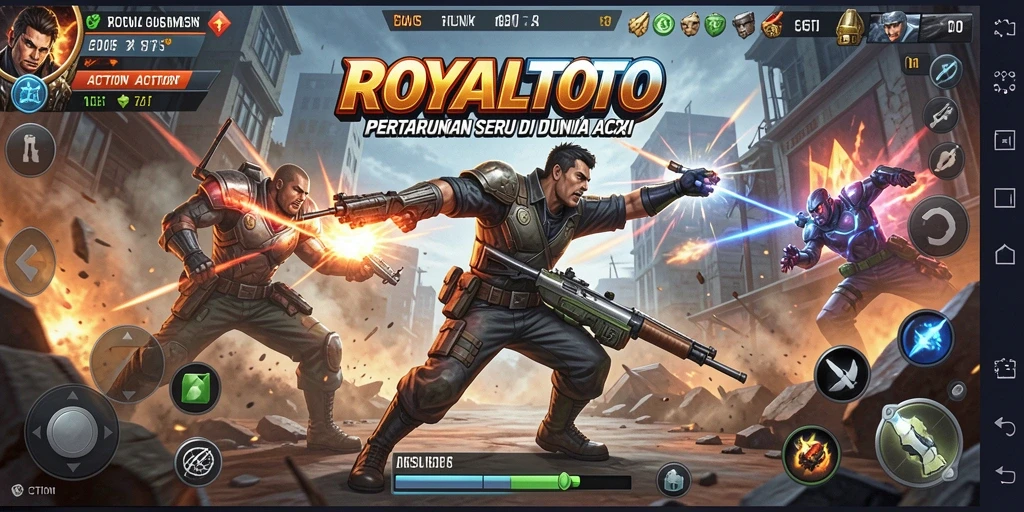 Tampilan antarmuka permainan ROYALTOTO yang dinamis dan penuh aksi.