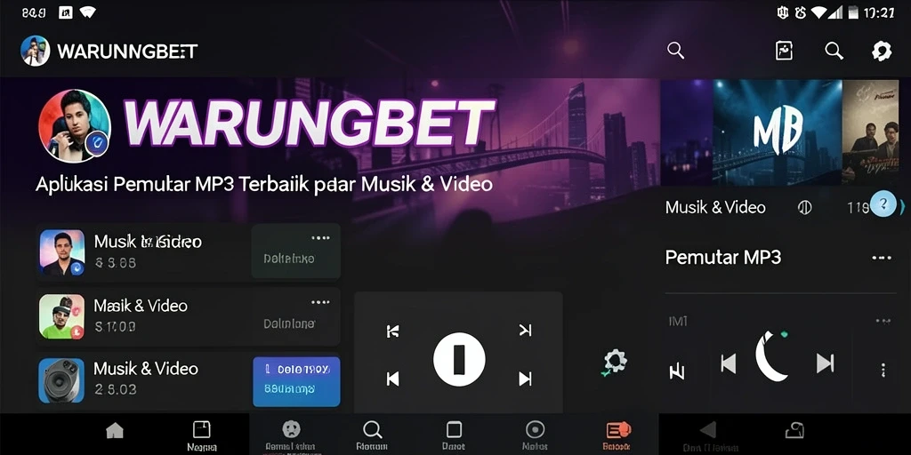 Tampilan antarmuka aplikasi WARUNGBET dengan pemutar MP3 yang intuitif.