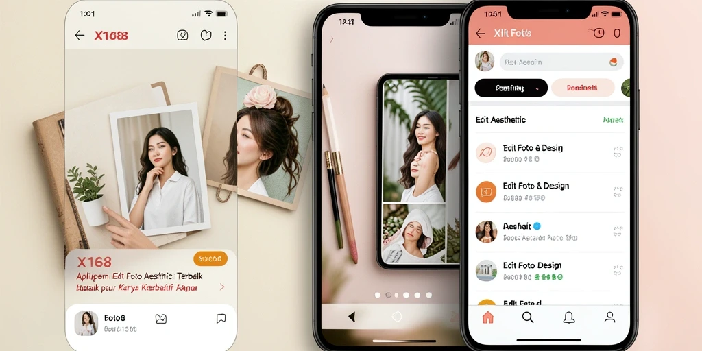 Tampilan antarmuka aplikasi X168 untuk edit foto aesthetic yang intuitif.